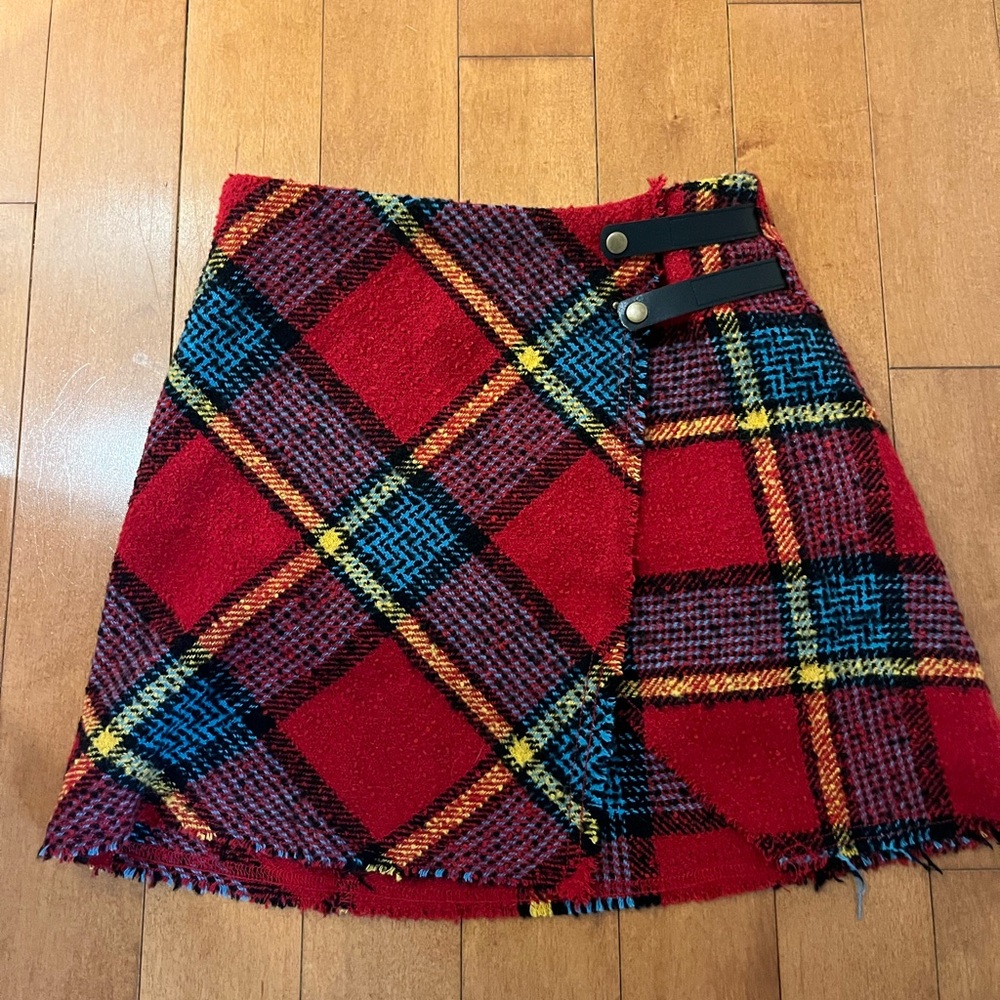 Urban Outfitters Red and Blue Wrap Mini Skirt